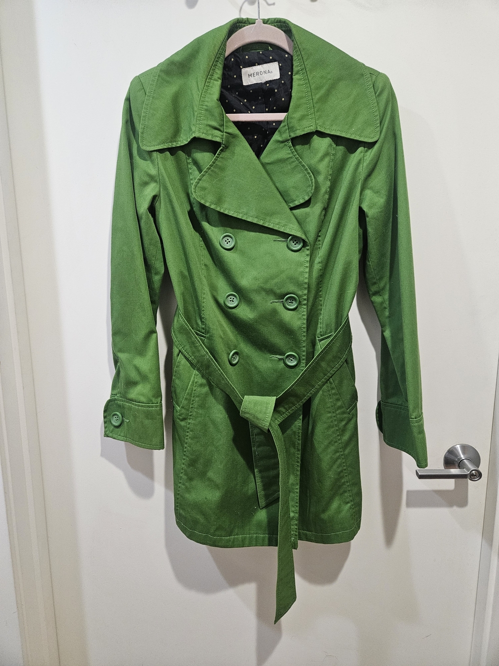 Merona Kelly Green Double-Breasted Trench with Belt